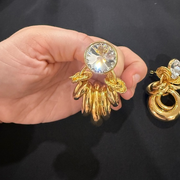 Vintage Gold and Crystal Loop Cluster Earrings - Picture 5 of 6